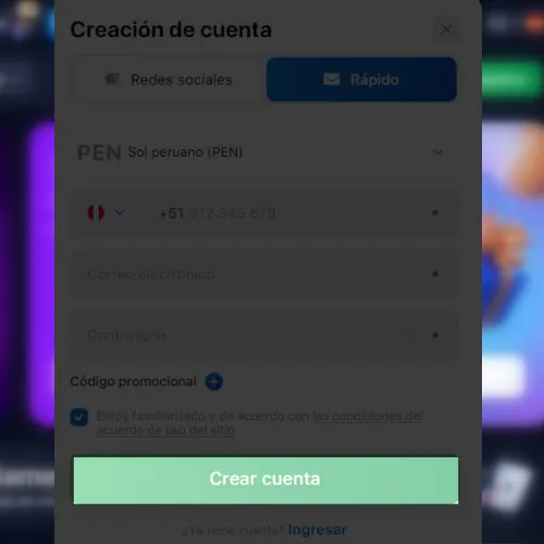 Acepta las condiciones para confirmar tu registro en 1Win